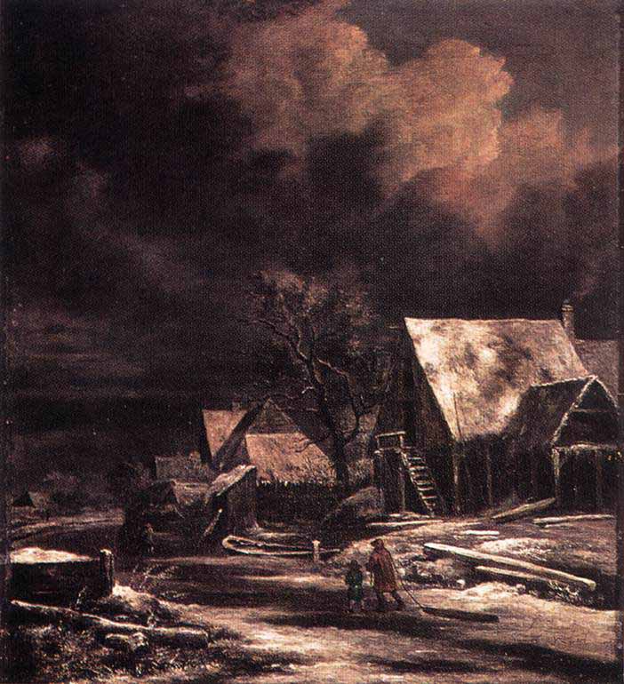 Jacob Isaacksz. van Ruisdael Village in Winter by Moonlight